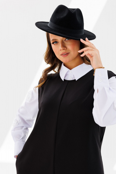 Комплект из блузы и комбинезона с функциональными карманами Mubliz 191 черный-белый - фото 12