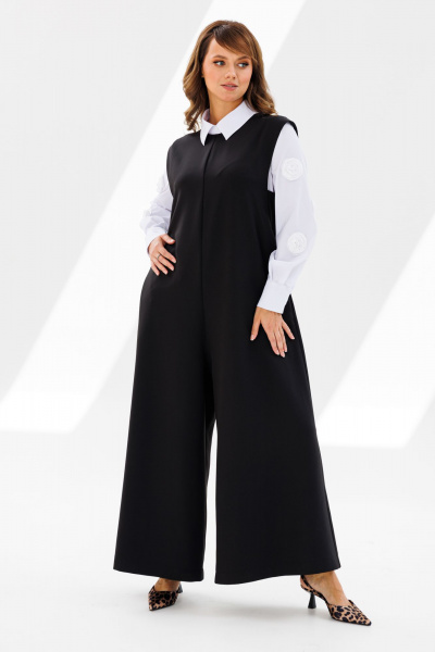 Комплект из блузы и комбинезона с функциональными карманами Mubliz 191 черный-белый - фото 11