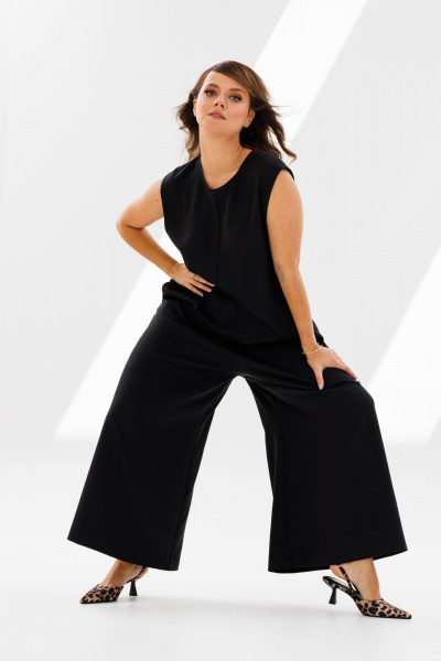 Комплект из блузы и комбинезона с функциональными карманами Mubliz 191 черный-белый - фото 8