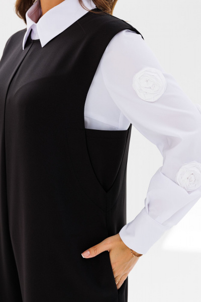 Комплект из блузы и комбинезона с функциональными карманами Mubliz 191 черный-белый - фото 7