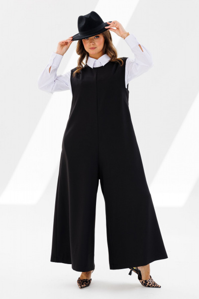 Комплект из блузы и комбинезона с функциональными карманами Mubliz 191 черный-белый - фото 6