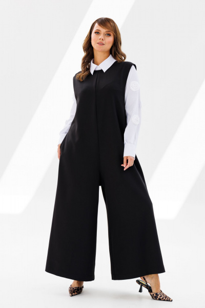 Комплект из блузы и комбинезона с функциональными карманами Mubliz 191 черный-белый - фото 1