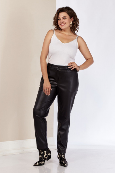 Брюки из экокожи с высокой посадкой и боковыми карманами AVA fashion М-072 черный - фото 5