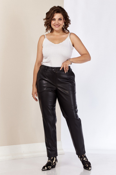 Брюки из экокожи с высокой посадкой и боковыми карманами AVA fashion М-072 черный - фото 4