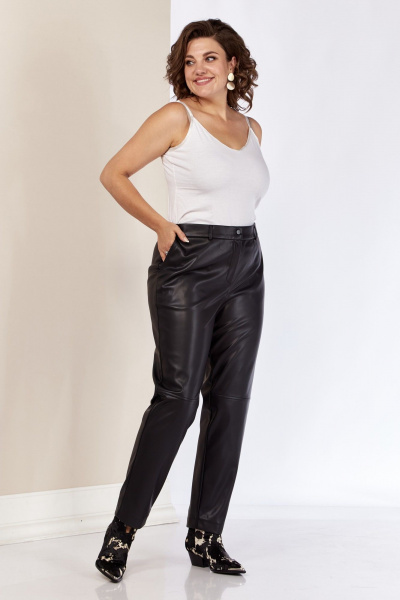 Брюки из экокожи с высокой посадкой и боковыми карманами AVA fashion М-072 черный - фото 3