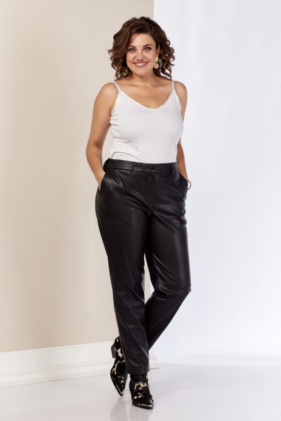 Брюки из экокожи с высокой посадкой и боковыми карманами AVA fashion М-072 черный - фото 1