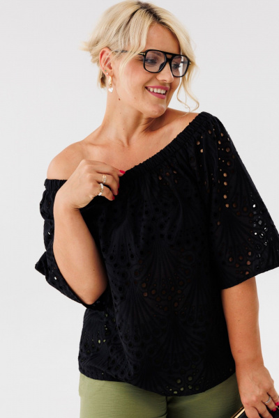 Летняя свободная блуза из хлопка с рукавом Anastasia 1131.1 черный - фото 8