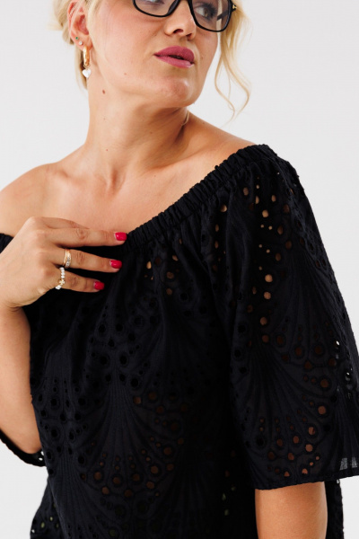 Летняя свободная блуза из хлопка с рукавом Anastasia 1131.1 черный - фото 7