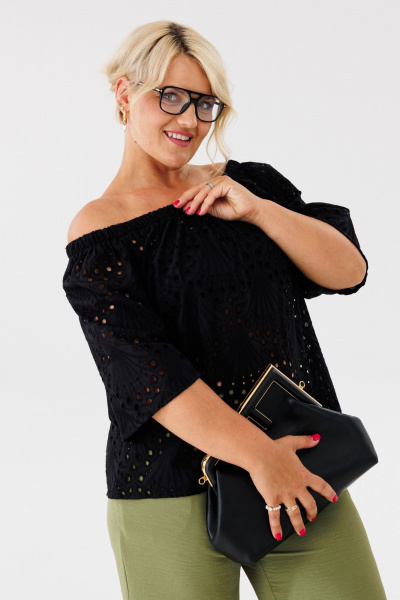 Летняя свободная блуза из хлопка с рукавом Anastasia 1131.1 черный - фото 6