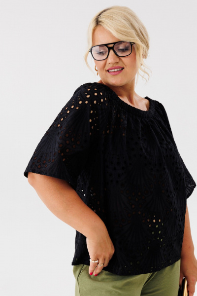 Летняя свободная блуза из хлопка с рукавом Anastasia 1131.1 черный - фото 5