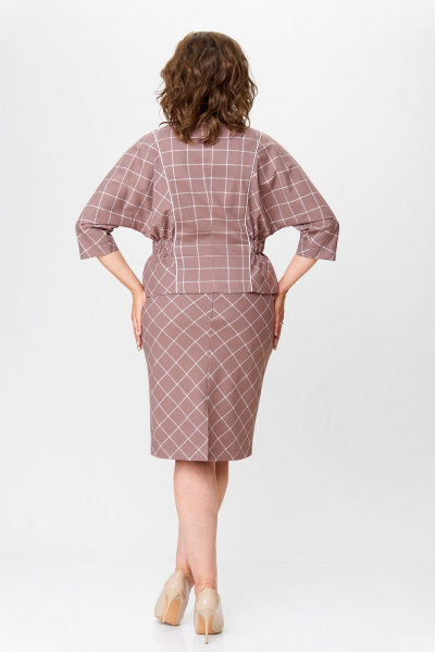 Клетчатый костюм блузка и юбка с рельефными швами Bonna Image 923 бежевый - фото 4