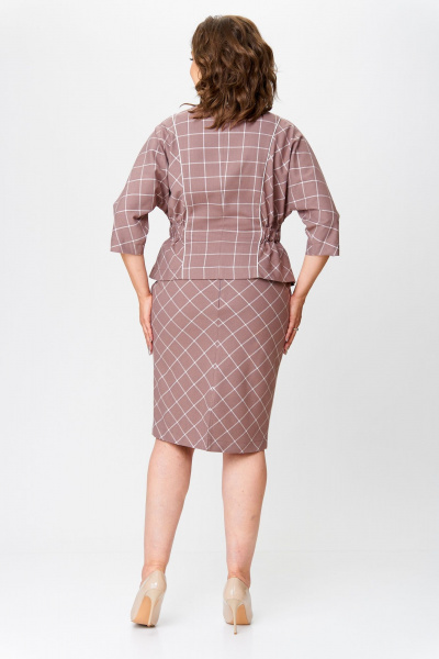 Клетчатый костюм блузка и юбка с рельефными швами Bonna Image 923 бежевый - фото 2