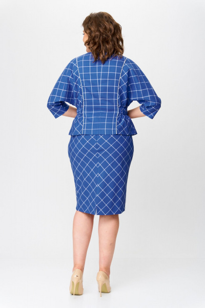 Клетчатый костюм блузка и юбка с декоративным цветком Bonna Image 923 синий - фото 8