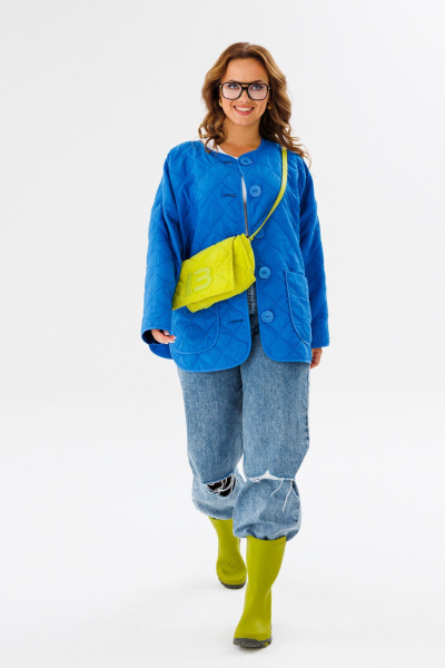 Стеганая oversize куртка из плащевой ткани для демисезона Anastasia 1138 индиго - фото 13