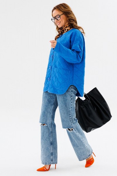 Стеганая oversize куртка из плащевой ткани для демисезона Anastasia 1138 индиго - фото 8