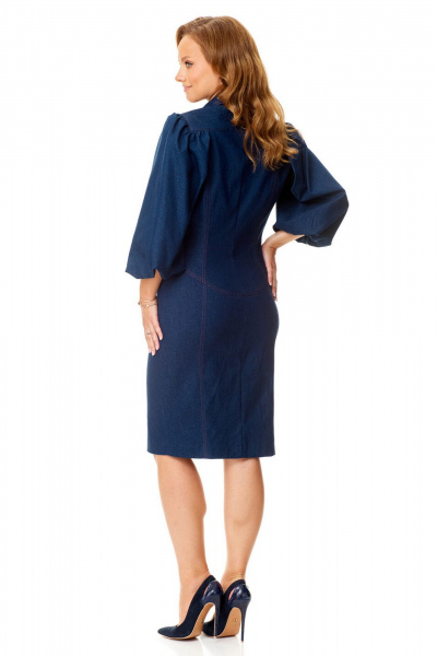 Полуприталенное синее платье с бортовой застежкой VI ORO VR-1133 деним - фото 12