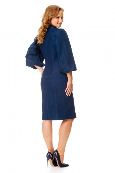 Полуприталенное синее платье с бортовой застежкой VI ORO VR-1133 деним - фото 10