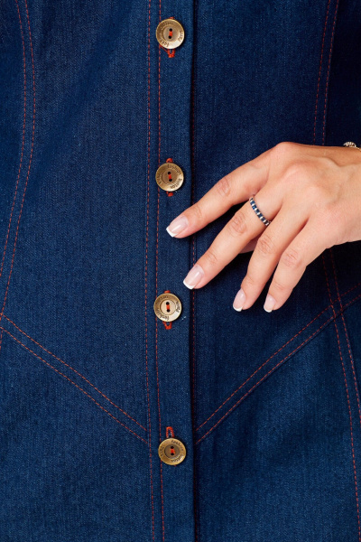 Полуприталенное синее платье с бортовой застежкой VI ORO VR-1133 деним - фото 9