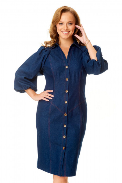 Полуприталенное синее платье с бортовой застежкой VI ORO VR-1133 деним - фото 7