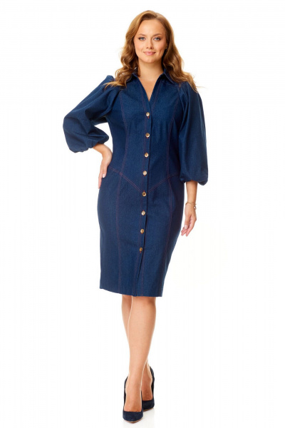 Полуприталенное синее платье с бортовой застежкой VI ORO VR-1133 деним - фото 4