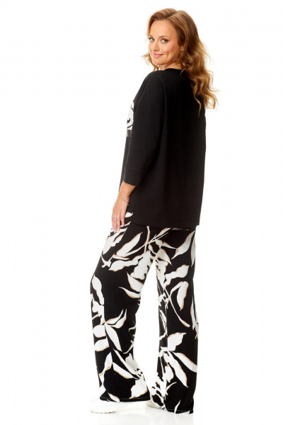 Летний женский комплект из свитшота и брюки с карманами VI ORO VR-1137-2 черный-листья - фото 8