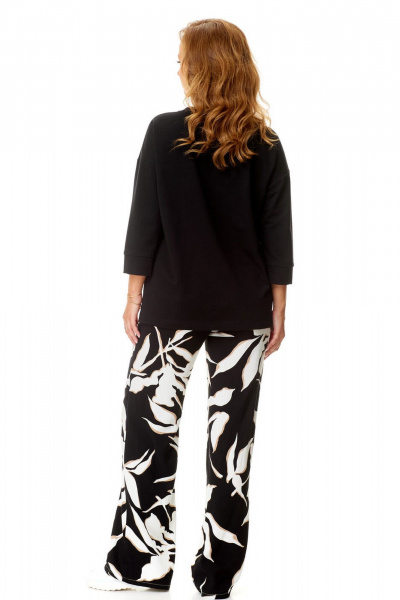 Летний женский комплект из свитшота и брюки с карманами VI ORO VR-1137-2 черный-листья - фото 7