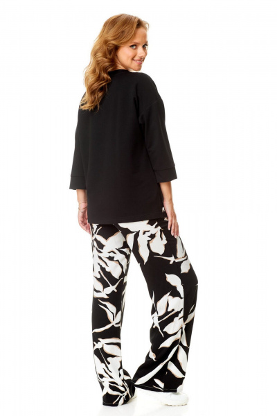 Летний женский комплект из свитшота и брюки с карманами VI ORO VR-1137-2 черный-листья - фото 6