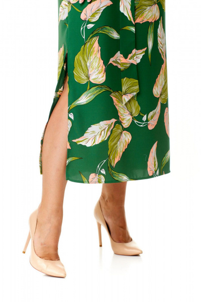 Нарядное платье с летучей мышью и декоративной цепью VI ORO VR-1141 зеленый+листья - фото 13