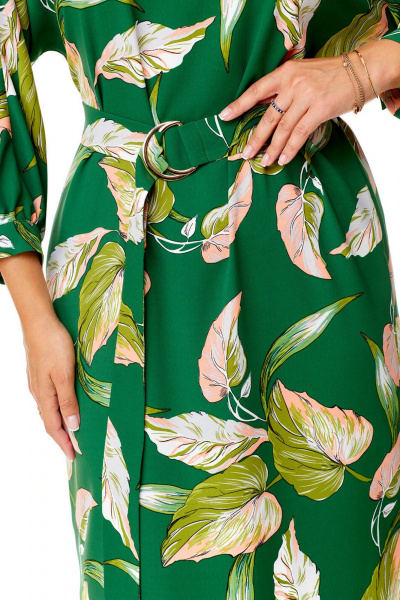 Нарядное платье с летучей мышью и декоративной цепью VI ORO VR-1141 зеленый+листья - фото 11