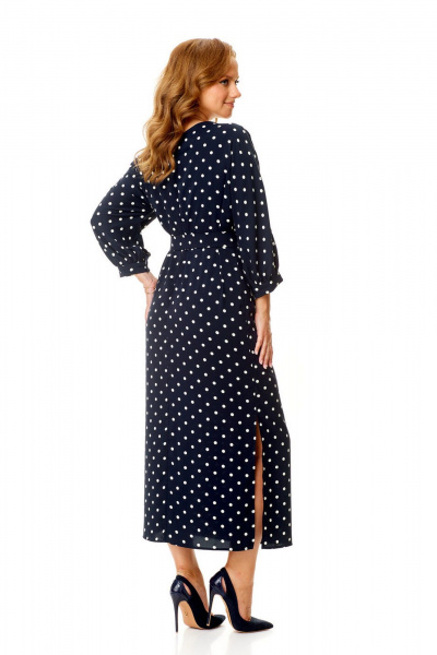 Элегантное платье с ассиметричной горловиной и разрезами VI ORO VR-1141 темно-синий+мелкий_горох - фото 12
