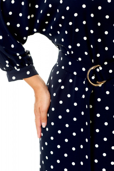 Элегантное платье с ассиметричной горловиной и разрезами VI ORO VR-1141 темно-синий+мелкий_горох - фото 9