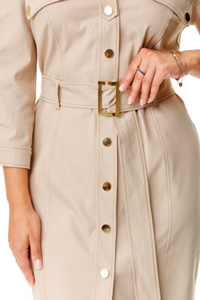 Бежевое платье из джинса с застежкой на кнопки и отделочными стойками VI ORO VR-1144 светлый_беж - фото 9