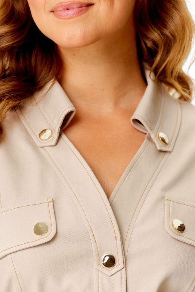 Бежевое платье из джинса с застежкой на кнопки и отделочными стойками VI ORO VR-1144 светлый_беж - фото 8