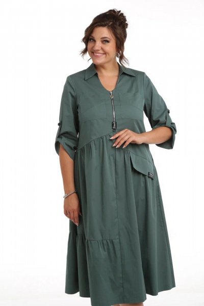 Платье А-силуэта с разрезами и декоративной молнией Rishelie 903 морская-волна - фото 4