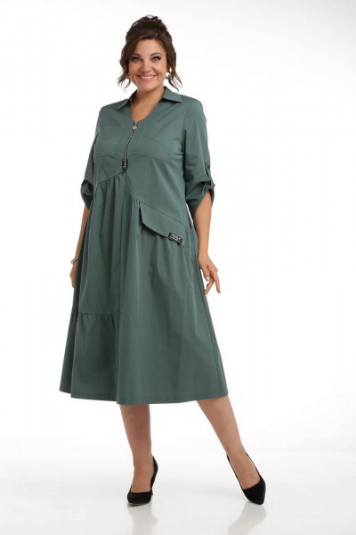 Платье А-силуэта с разрезами и декоративной молнией Rishelie 903 морская-волна - фото 1