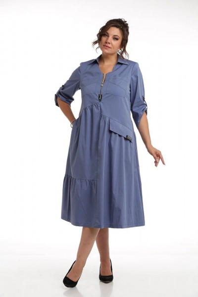 Платье из текстиля с V-образным вырезом и разрезами Rishelie 903 джинс - фото 4