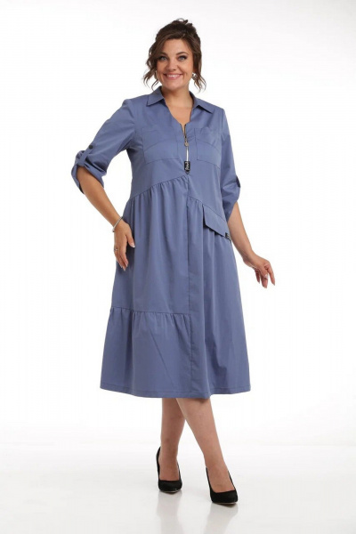 Платье из текстиля с V-образным вырезом и разрезами Rishelie 903 джинс - фото 1