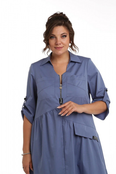 Платье из текстиля с V-образным вырезом и разрезами Rishelie 903 джинс - фото 3