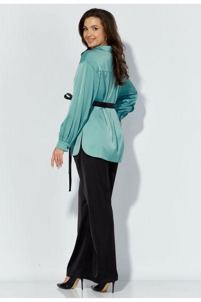 Комплект блуза и брюки из текстиля с регулируемым поясом TAiER 1301 бирюза_черный - фото 3