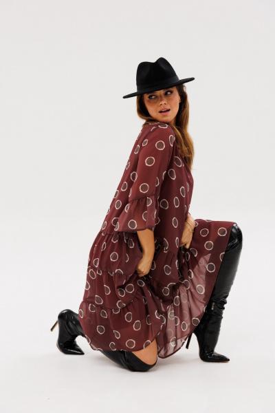 Платье из шифона с рукавом 3/4 и florальным принтом Anastasia 1110 шоколад - фото 13