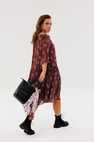 Платье из шифона с рукавом 3/4 и florальным принтом Anastasia 1110 шоколад - фото 10