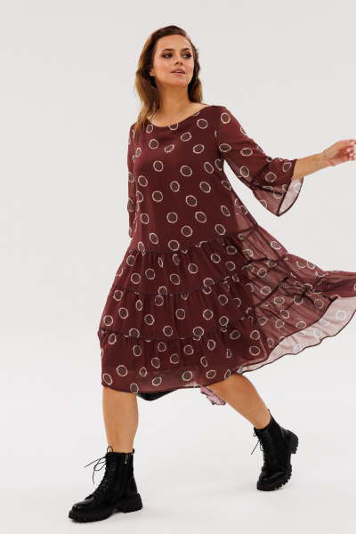 Платье из шифона с рукавом 3/4 и florальным принтом Anastasia 1110 шоколад - фото 9