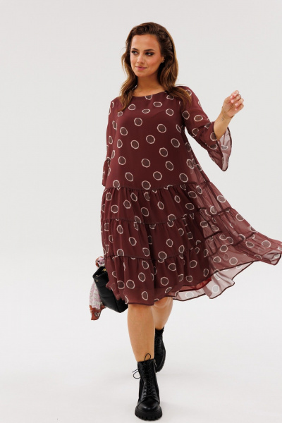 Платье из шифона с рукавом 3/4 и florальным принтом Anastasia 1110 шоколад - фото 8