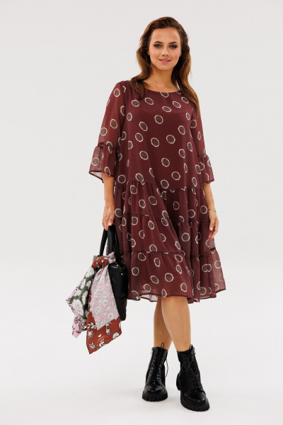 Платье из шифона с рукавом 3/4 и florальным принтом Anastasia 1110 шоколад - фото 7