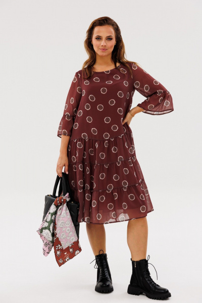 Платье из шифона с рукавом 3/4 и florальным принтом Anastasia 1110 шоколад - фото 6