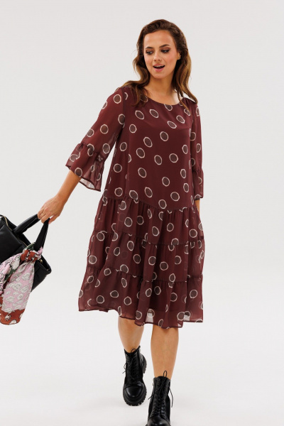 Платье из шифона с рукавом 3/4 и florальным принтом Anastasia 1110 шоколад - фото 5