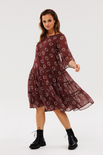 Платье из шифона с рукавом 3/4 и florальным принтом Anastasia 1110 шоколад - фото 4