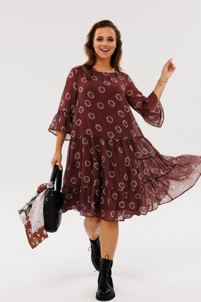 Платье из шифона с рукавом 3/4 и florальным принтом Anastasia 1110 шоколад - фото 3