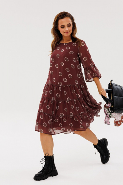 Платье из шифона с рукавом 3/4 и florальным принтом Anastasia 1110 шоколад - фото 2