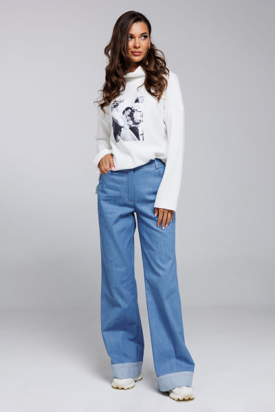 Демисезонный трикотажный джемпер с печатью «Girl» Butеr 2891 молочный - фото 6